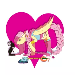 Size: 2400x2400 | Tagged: safe, artist:cckittycreative, derpibooru import, fluttershy, pegasus, pony, clothes, cute, female, flower, flower in hair, heart, keyblade, kingdom hearts, mare, profile, shadow (kingdom hearts), shyabetes, smiling