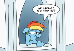 Size: 833x573 | Tagged: safe, artist:fractiouslemon, derpibooru import, part of a set, rainbow dash, pony, annoyed, cheek squish, dialogue, floppy ears, nose wrinkle, reaction image, sarcasm, solo, speech bubble, squishy cheeks