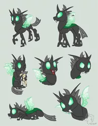 Size: 1076x1389 | Tagged: safe, artist:racingwolf, derpibooru import, oc, oc:scy, unofficial characters only, changeling, wolf, changeling oc, green changeling, plushie, ponysona, solo