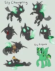 Size: 1076x1389 | Tagged: animal, artist:racingwolf, changeling, changeling oc, cuteling, derpibooru import, disguise, disguised changeling, fox, green changeling, oc, oc:scy, pegasus, plushie, ponysona, rabbit, safe, solo, unofficial characters only