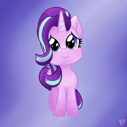 Size: 1500x1500 | Tagged: safe, artist:yakoshi, derpibooru import, starlight glimmer, pony, unicorn, blushing, chibi, cute, glimmerbetes, looking at you, smiling, solo