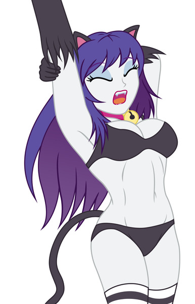 Size: 1574x2447 | Tagged: suggestive, artist:sumin6301, derpibooru import, rarity, cat, equestria girls, animal costume, armpits, bell, bell collar, black underwear, bra, breasts, busty rarity, cat bell, cat costume, cat ears, cat tail, catgirl, cleavage, clothes, collar, costume, eyes closed, female, open mouth, panties, raricat, simple background, solo, solo female, underwear, white background