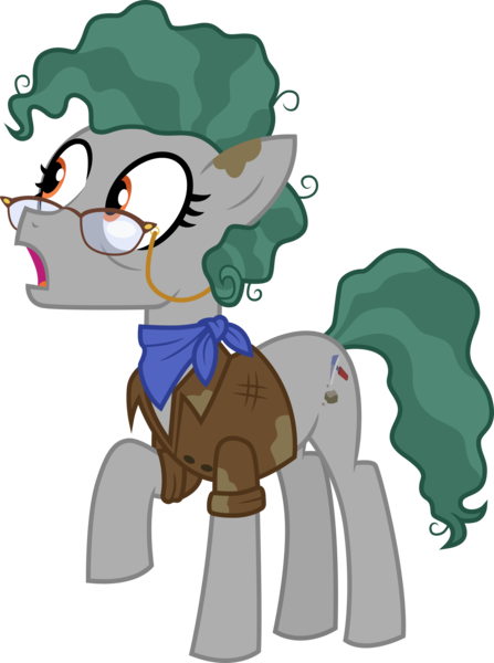 Size: 3000x4023 | Tagged: safe, artist:cloudyglow, derpibooru import, professor fossil, earth pony, pony, a rockhoof and a hard place, .ai available, clothes, female, mare, open mouth, raised hoof, simple background, solo, transparent background, vector