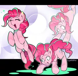 Size: 1600x1556 | Tagged: safe, artist:tyuubatu, derpibooru import, pinkie pie, earth pony, pony, eyes closed, female, mare, open mouth, smiling, solo