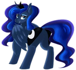 Size: 2000x1850 | Tagged: safe, artist:jovalic, derpibooru import, princess luna, alicorn, pony, butt, cute, dock, female, looking at you, looking back, looking back at you, lunabetes, mare, moonbutt, outline, plot, raised hoof, simple background, stupid sexy princess luna, transparent background, underhoof, wing fluff