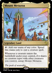 Size: 375x523 | Tagged: airship, artist:andypriceart, ccg, derpibooru import, dragon, edit, hall of unity, hot air balloon, idw, magic the gathering, mount metazoa, safe, spoiler:comic, spoiler:comic61, trading card, trading card edit, waterfall