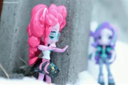 Size: 6000x4000 | Tagged: safe, artist:artofmagicpoland, derpibooru import, pinkie pie, starlight glimmer, equestria girls, about to be snowballed, doll, equestria girls minis, eqventures of the minis, hiding, toy