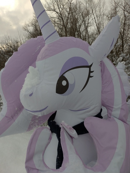 Size: 3024x4032 | Tagged: safe, artist:arniemkii, derpibooru import, fleur-de-lis, alicorn, horse, pony, unicorn, alicornified, bootleg, fleur-de-corne, hongyi, inflatable, inflatable toy, inflation, my little pony, race swap, snoot, snow, winter