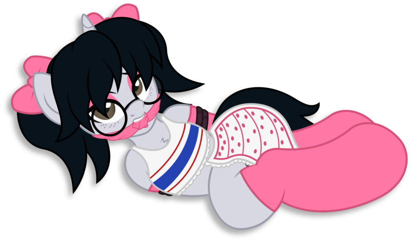 Size: 5896x3455 | Tagged: suggestive, artist:digiqrow, deleted from derpibooru, derpibooru import, oc, oc:corvinia, pony, semi-anthro, unicorn, alternate hairstyle, bondage, bow, chest fluff, cloth gag, clothes, female, freckles, gag, glasses, gloves, hair bow, hit or miss, long gloves, pigtails, rope, simple background, skirt, socks, solo, solo female, stockings, thigh highs, transparent background