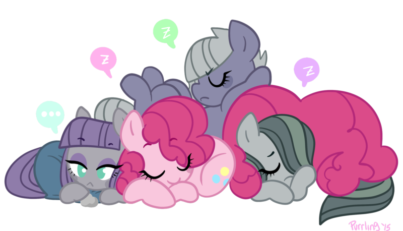 Size: 1280x733 | Tagged: safe, artist:purrling, derpibooru import, limestone pie, marble pie, maud pie, pinkie pie, pony, ..., cuddle puddle, cuddling, cute, diapinkes, eyes closed, female, limabetes, marblebetes, maudabetes, no pupils, pie sisters, pony pile, siblings, simple background, sisters, sleeping, transparent background