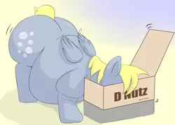 Size: 3000x2142 | Tagged: aderpose, artist:lupin quill, belly, big belly, box, bubble butt, butt, chubby, deez nuts, derpibooru import, derpy hooves, donut, eating, fat, female, food, jiggle, large butt, meme, plot, simple background, solo, solo female, suggestive