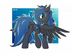 Size: 1758x1323 | Tagged: suggestive, artist:kejifox, derpibooru import, oc, oc:midnight light, pegasus, pony, black coat, blue mane, butt, dock, ear tufts, female, looking at you, looking back, looking back at you, plot, raised tail, solo, spread wings, tail, tongue out, wings