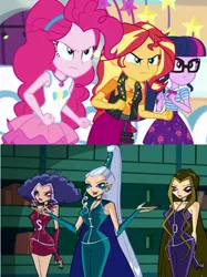 Size: 500x667 | Tagged: safe, derpibooru import, editor:earwaxkid, pinkie pie, sci-twi, sunset shimmer, twilight sparkle, equestria girls, equestria girls series, rollercoaster of friendship, angry, clothes, crossover, darcy (winx club), geode of empathy, geode of sugar bombs, geode of telekinesis, hasbro, hasbro studios, icy, icy (winx club), image, magical geodes, png, rainbow s.r.l, skirt, stormy, tanktop, the trix, winx club