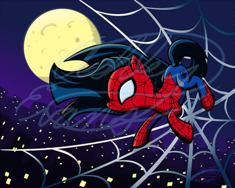 Size: 1024x820 | Tagged: safe, artist:smooth-criminal-13, derpibooru import, ponified, earth pony, pony, moon, night, obtrusive watermark, solo, spider web, spider-man, spider-mare, spider-pony, spider-woman, watermark