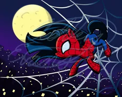 Size: 1024x820 | Tagged: safe, artist:smooth-criminal-13, derpibooru import, ponified, earth pony, pony, moon, night, obtrusive watermark, solo, spider web, spider-man, spider-mare, spider-pony, spider-woman, watermark