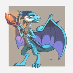 Size: 1200x1200 | Tagged: artist:quadrog, bloodstone scepter, derpibooru import, dragon, dragoness, female, gray background, horns, princess ember, safe, simple background, solo, spread wings, wings