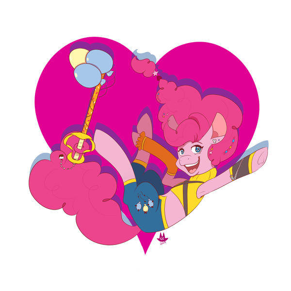 Size: 2400x2400 | Tagged: safe, artist:cckittycreative, derpibooru import, pinkie pie, earth pony, pony, armpits, clothes, female, keyblade, kingdom hearts, mare, smiling, solo