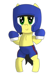 Size: 1200x1600 | Tagged: safe, artist:toyminator900, derpibooru import, oc, oc:uppercute, unofficial characters only, earth pony, pony, bipedal, boxing gloves, boxing shorts, clothes, female, filly, headgear, shorts, simple background, solo, transparent background