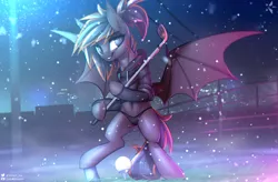 Size: 3465x2273 | Tagged: semi-grimdark, artist:justafallingstar, derpibooru import, oc, oc:midnight storm, bat pony, belly button, blood, clothes, fangs, golf, golf club, hoodie, niblick, panties, slit eyes, smiling, socks, sports, underwear