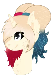 Size: 695x1017 | Tagged: safe, artist:space--paws0w0, derpibooru import, oc, oc:har-harley queen, unofficial characters only, pony, unicorn, bust, chest fluff, dc comics, ear fluff, female, harley quinn, mare, pig tail, pigtails, simple background, solo, transparent background