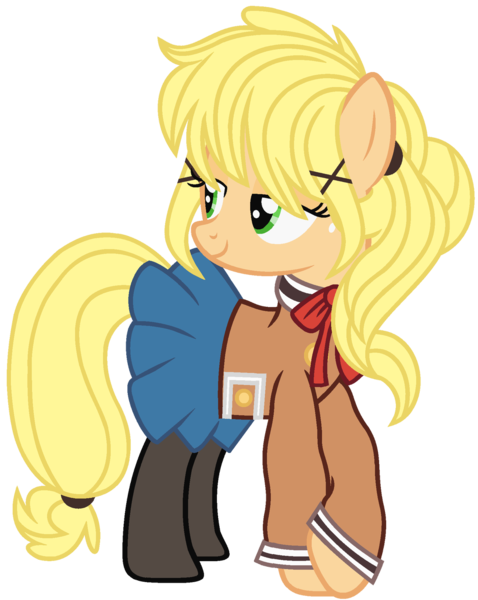 Size: 1280x1608 | Tagged: safe, artist:bezziie, derpibooru import, applejack, pony, arisa, clothes, cosplay, costume, schoolgirl, simple background, solo, transparent background