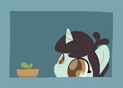 Size: 2436x1744 | Tagged: safe, artist:phat_guy, derpibooru import, sprout greenhoof, pony, unicorn, female, flower pot, frame, horn, las pegasus resident, lineless, mare, potted plant, simple background, solo, sprout