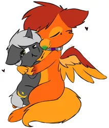 Size: 802x941 | Tagged: safe, artist:starstrucksocks, derpibooru import, oc, oc:amber wing, oc:midnight guide, gryphon, collar, colt, cute, heart, hug, male, wings