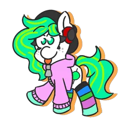 Size: 800x800 | Tagged: safe, artist:threetwotwo32232, derpibooru import, oc, oc:mints, unofficial characters only, pony, clothes, female, mare, mlem, silly, simple background, socks, solo, striped socks, tongue out, transparent background