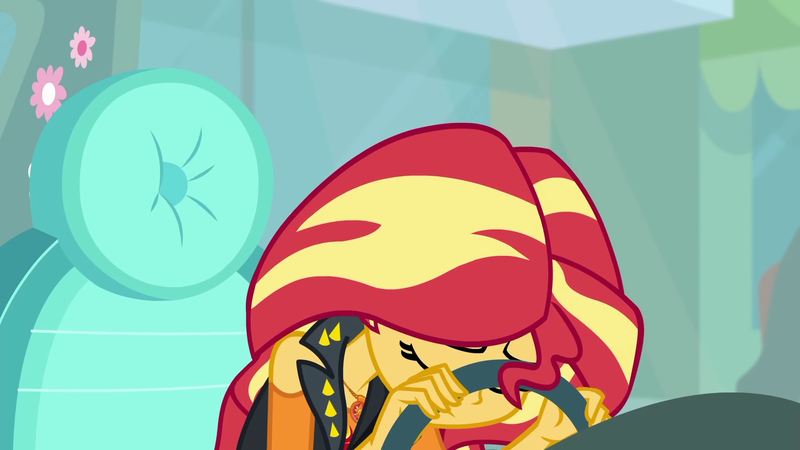 Size: 1920x1080 | Tagged: safe, derpibooru import, screencap, sunset shimmer, driving miss shimmer, equestria girls, equestria girls series, car, driving miss shimmer: fluttershy, exasperation, facepalm, fluttershy's car, geode of empathy, magical geodes, sad, steering wheel