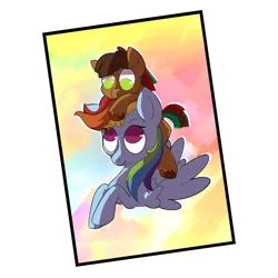 Size: 1500x1500 | Tagged: safe, artist:friendlyraccoon, derpibooru import, rainbow dash, oc, oc:quetzal, pony, adopted offspring, female, filly