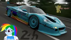 Size: 480x270 | Tagged: safe, artist:forzaveteranenigma, derpibooru import, rainbow dash, fanfic:equestria motorsports, equestria girls, 24h le mans, car, driving, ferrari, ferrari f50, ferrari f50 gt, forza motorsport 7, photo, racing, solo