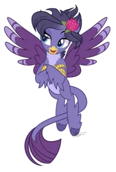 Size: 1024x1514 | Tagged: artist:misskitkat2002, classical hippogriff, derpibooru import, female, flower, flower in hair, hippogriff, hippogriff oc, hippogriffon, hybrid, interspecies offspring, leonine tail, oc, oc:veronica, offspring, parent:gallus, parents:gallstream, parent:silverstream, safe, simple background, solo, transparent background, unofficial characters only