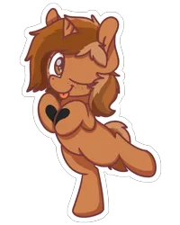 Size: 2048x2560 | Tagged: safe, artist:sugar morning, derpibooru import, oc, oc:sign, unofficial characters only, pony, unicorn, :p, bipedal, blank flank, body writing, chibi, cute, female, freckles, heart, hooves to the chest, looking at you, ocbetes, one eye closed, silly, simple background, solo, standing, standing on one leg, standing up, tongue out, transparent background, weapons-grade cute, white outline, wink
