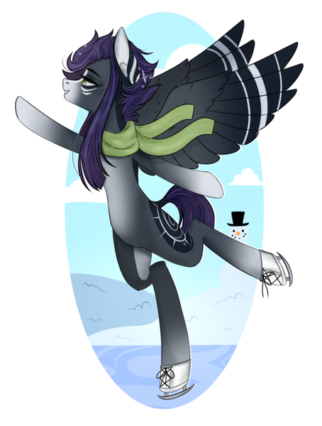 Size: 1476x1952 | Tagged: safe, artist:ohhoneybee, derpibooru import, oc, oc:kama, pegasus, pony, clothes, female, ice skating, mare, scarf, solo