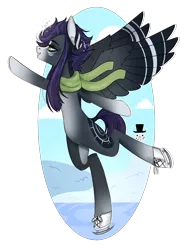 Size: 1476x1952 | Tagged: safe, artist:ohhoneybee, derpibooru import, oc, oc:kama, pegasus, pony, clothes, female, ice skating, mare, scarf, solo