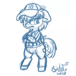 Size: 2000x2000 | Tagged: safe, artist:binkyt11, derpibooru import, oc, oc:forums, ponified, unofficial characters only, anthro, pony, derpibooru, angry, baseball cap, cap, chonk, crossed arms, derpibooru ponified, hat, medibang paint, meta, phone drawing, referee, scrunchie, simple background, sketch, solo, white background