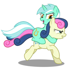 Size: 4100x4000 | Tagged: safe, artist:mundschenk85, derpibooru import, bon bon, lyra heartstrings, sweetie drops, pony, absurd resolution, ponies riding ponies, riding, running, simple background, transparent background, vector