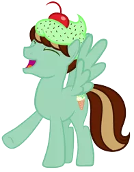 Size: 1848x2352 | Tagged: safe, artist:razorbladetheunicron, derpibooru import, oc, oc:mint chip, unofficial characters only, pegasus, pony, lateverse, base used, cherry, food, hat, ice cream, male, next generation, offspring, parent:flitter, parent:thunderlane, parents:flitterlane, simple background, solo, stallion, transparent background