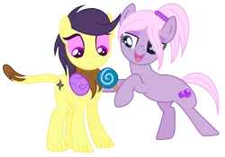 Size: 1568x1100 | Tagged: safe, artist:razorbladetheunicron, derpibooru import, oc, oc:cardamom, oc:lilac, unofficial characters only, cat, cat pony, earth pony, original species, lateverse, base used, candy, clothes, duo, food, fur, hairband, lollipop, next generation, offspring, parent:birch bucket, parent:capper, parent:lotus blossom, parent:saffron masala, parents:lotusbucket, parents:saffer, paws, shoes, simple background, tail, transparent background