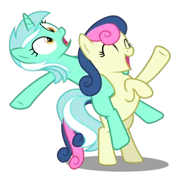 Size: 4200x4200 | Tagged: safe, artist:mundschenk85, derpibooru import, bon bon, lyra heartstrings, sweetie drops, earth pony, pony, unicorn, absurd resolution, bipedal, female, mare, ponies riding ponies, rearing, riding, simple background, transparent background, vector