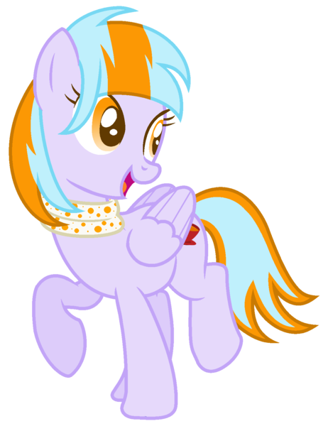 Size: 1196x1552 | Tagged: safe, artist:razorbladetheunicron, derpibooru import, oc, oc:citrus surprise, unofficial characters only, pegasus, pony, lateverse, base used, clothes, female, mare, next generation, offspring, parent:flitter, parent:thunderlane, parents:flitterlane, scarf, solo