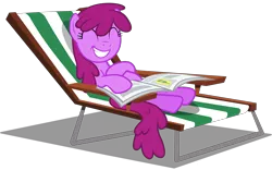 Size: 9000x5600 | Tagged: safe, artist:mundschenk85, derpibooru import, berry punch, berryshine, earth pony, pony, absurd resolution, beach chair, cute, eyes closed, female, happy, mare, newspaper, on back, simple background, smiling, solo, transparent background, vector