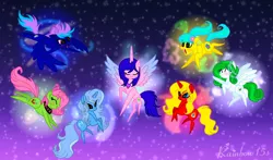 Size: 1330x780 | Tagged: safe, artist:rainbow15s, derpibooru import, oc, unofficial characters only, alicorn, earth pony, pegasus, pony, unicorn, alicorn oc, earth pony oc, elements, horn, pegasus oc, snow, unicorn oc, water, wind, wings