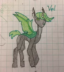 Size: 1806x2046 | Tagged: artist:poni-beast, changeling, changeling oc, derpibooru import, graph paper, green changeling, oc, oc:veil, safe, solo, traditional art, unofficial characters only