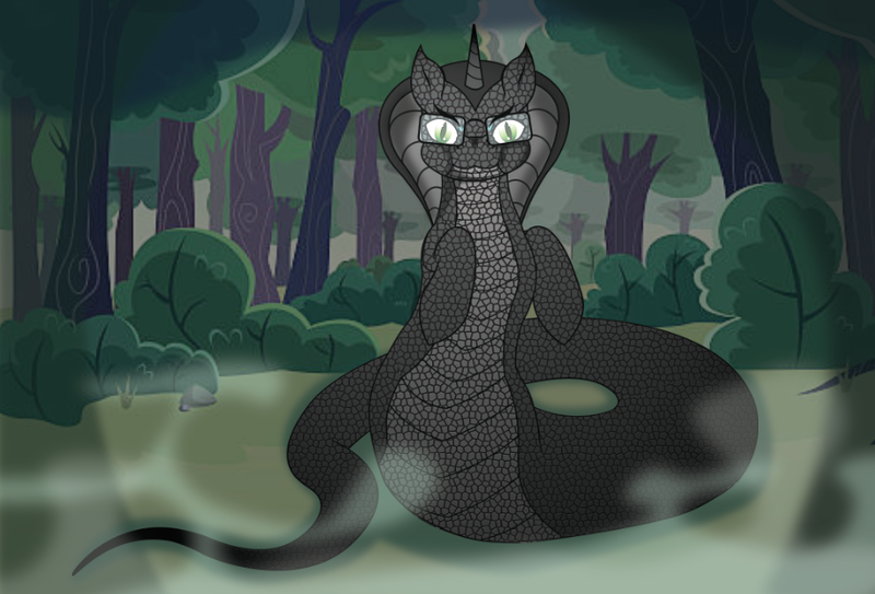 Size: 923x627 | Tagged: artist:nightveil, artist:nightveilnocturne, derpibooru import, forest, lamia, oc, oc:ebony, original species, safe, snake, snake pony, solo, unofficial characters only