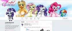 Size: 1340x589 | Tagged: suggestive, artist:pia-sama, derpibooru import, applejack, fluttershy, pinkie pie, rainbow dash, rarity, twilight sparkle, anthro, bat pony, earth pony, pegasus, unicorn, big breasts, breasts, busty applejack, busty fluttershy, busty pinkie pie, busty rarity, flutterbat, lustful diamond, mane six, meta, race swap, tumblr, tumblr 2018 nsfw purge, twitter