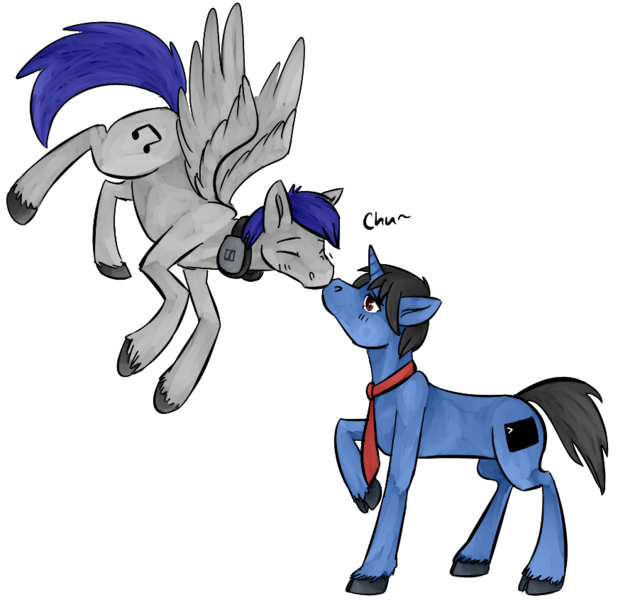 Size: 871x845 | Tagged: safe, artist:tempusfidgets, deleted from derpibooru, derpibooru import, oc, oc:aba, oc:shift key, pegasus, pony, unicorn, kissing, male, simple background, transparent background