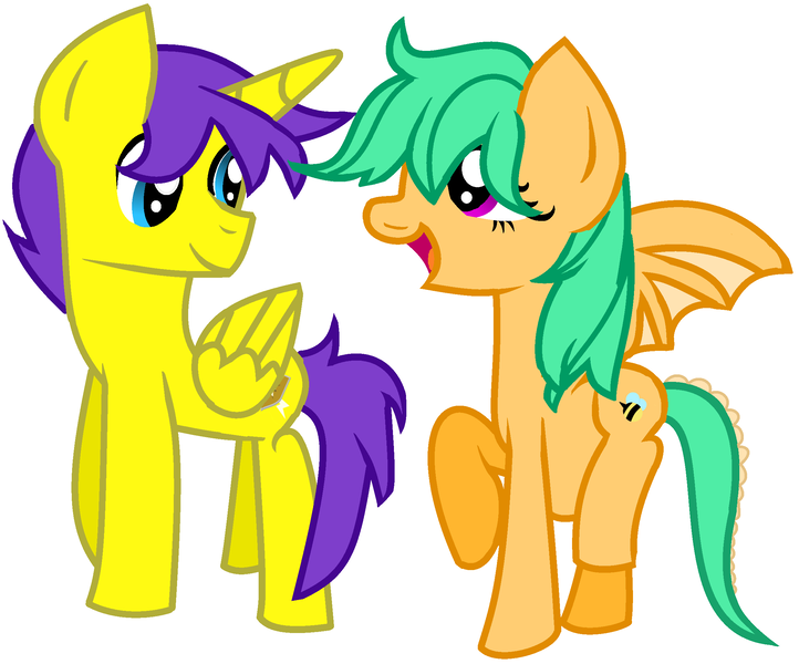 Size: 2296x1908 | Tagged: alicorn, alicorn oc, artist:drawingwithbleonayt, couple, derpibooru import, female, horn, husband and wife, hybrid, interspecies offspring, looking at each other, male, married couple, oc, oc:honey drops, oc:orion galaxy, oc x oc, offspring, offspring shipping, parent:discord, parent:flash sentry, parent:fluttershy, parents:discoshy, parents:flashlight, parent:twilight sparkle, pregnant, safe, shipping, straight, wings