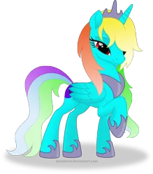 Size: 3500x3997 | Tagged: safe, artist:aeonkrow, derpibooru import, oc, oc:cordelia music, alicorn, pony, bedroom eyes, looking at you, movie accurate, one leg raised, princess, rainbow alicorn, request, simple background, solo, transparent background