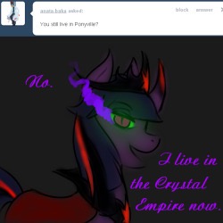 Size: 250x250 | Tagged: safe, artist:sinsays, derpibooru import, part of a set, twilight sparkle, pony, unicorn, ask corrupted twilight sparkle, tumblr:ask corrupted twilight sparkle, ask, cape, clothes, color change, colored horn, corrupted, corrupted element of harmony, corrupted element of magic, corrupted twilight sparkle, crown, curved horn, dark, dark equestria, dark magic, dark queen, dark world, darkened coat, darkened hair, female, horn, jewelry, magic, necklace, part of a series, picture for breezies, possessed, queen twilight, regalia, solo, sombra empire, sombra eyes, sombra's horn, tiara, tumblr, tyrant sparkle, unicorn twilight